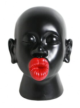 北欧现代抽象黑色人头像红唇艺术雕塑树脂摆件样板间家居饰品摆设