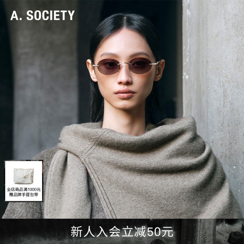 A.SOCIETY Silver&Gold系列925银无框椭圆形复古风墨镜 DORIAN 复古风实拍商品图