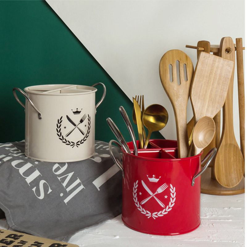 厨房复古铁艺餐具日式收纳桶沥水筷E子篓大容量勺子置物筒台面北