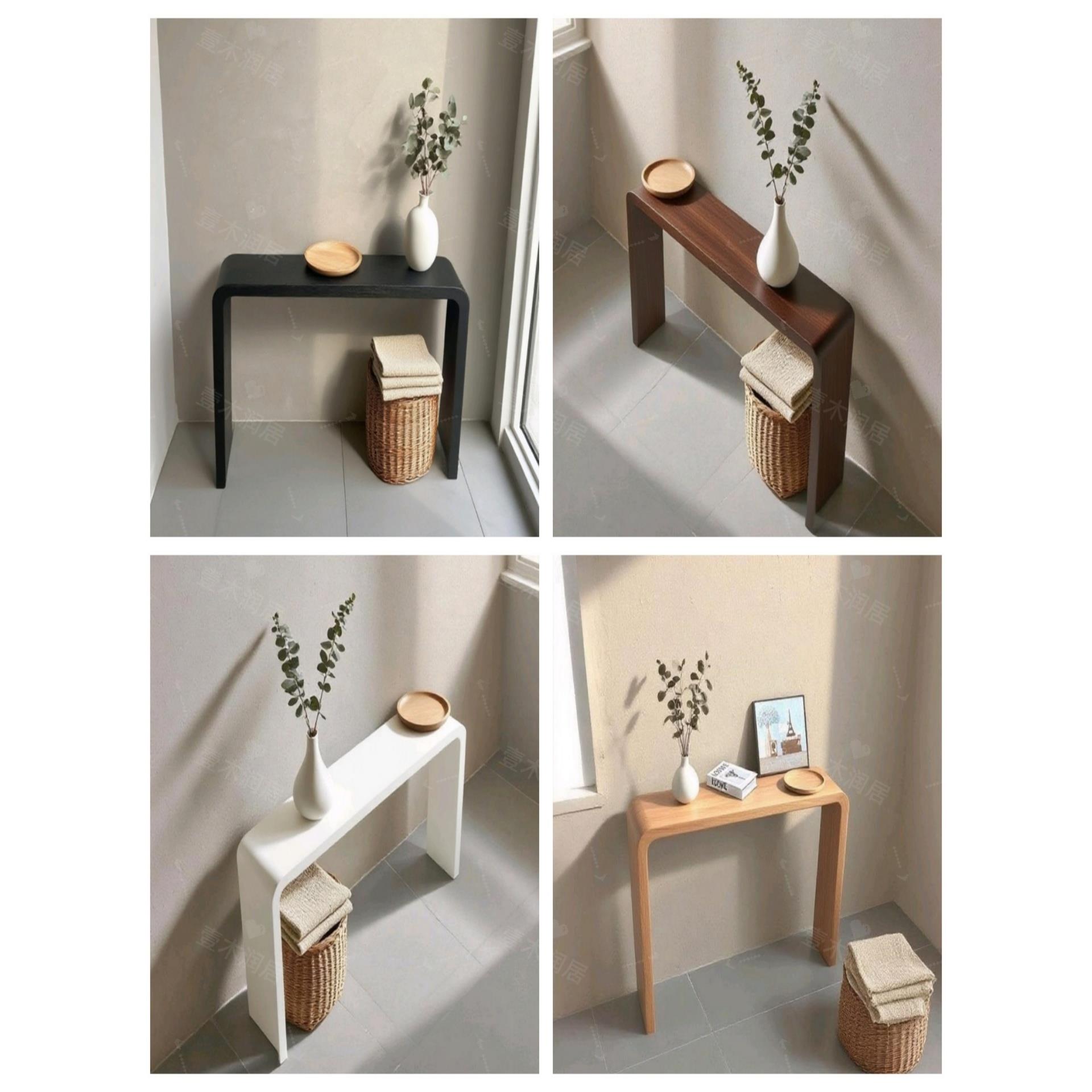 侘寂风实木玄关桌入户玄关台供桌原木长条案窄边桌靠墙端景台条几