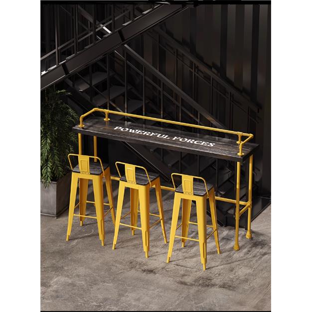 实木吧台桌奶茶店铁艺咖啡厅长条桌子酒吧清吧工业风高脚桌椅组合