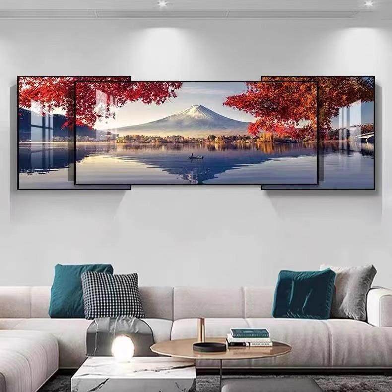 轻奢客厅山水画现代简约沙发背景装饰画鸿运当头大气三联叠加挂画,家居饰品,现代装饰画,淘宝优惠券,粉丝福利购,淘宝优惠卷