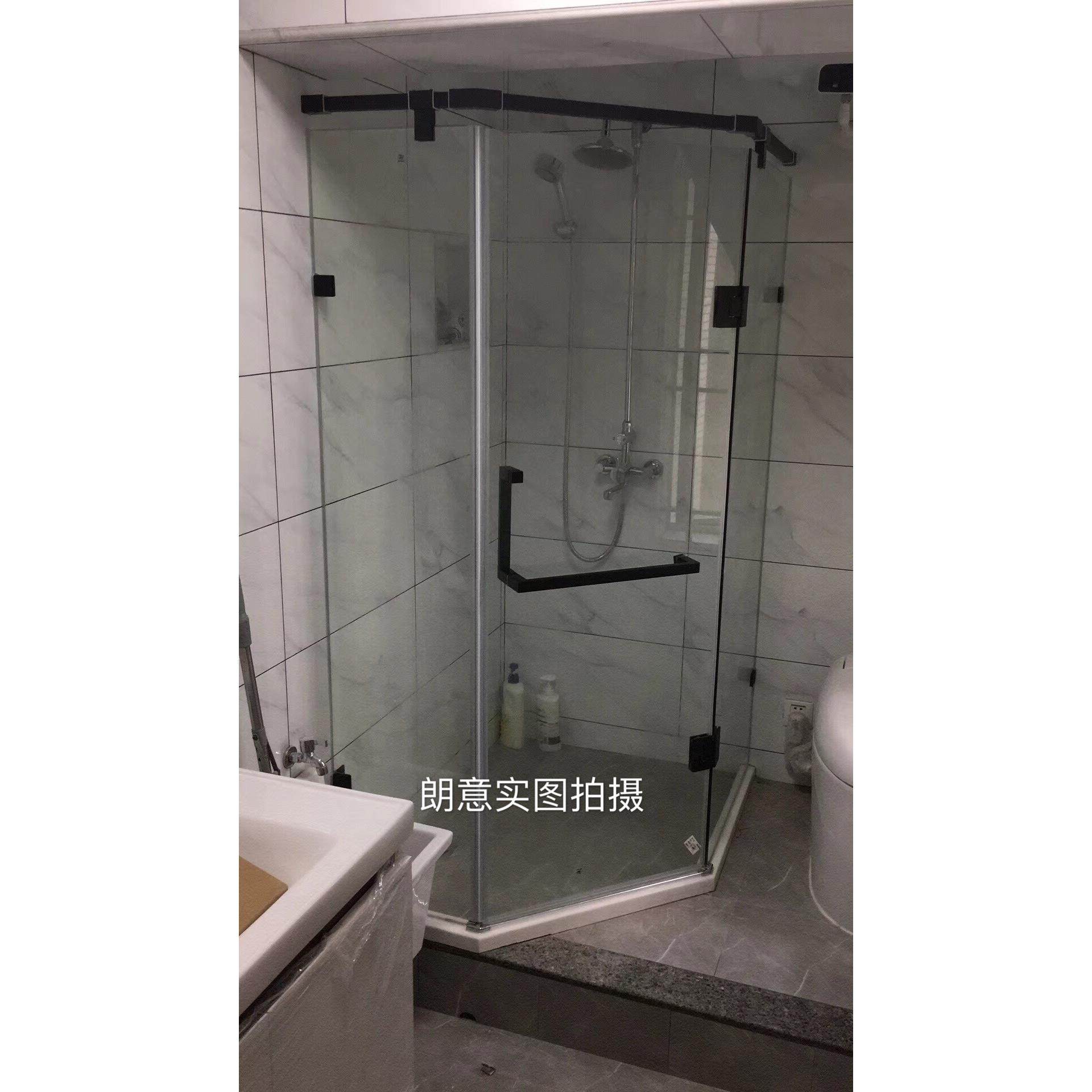 定制黑色淋浴房一字型开门淋浴房钢化玻璃淋浴房隔断移门