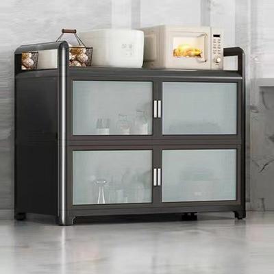 铝合金储物柜碗柜厨房置物架落地多层收纳多功能微波炉餐边橱柜子