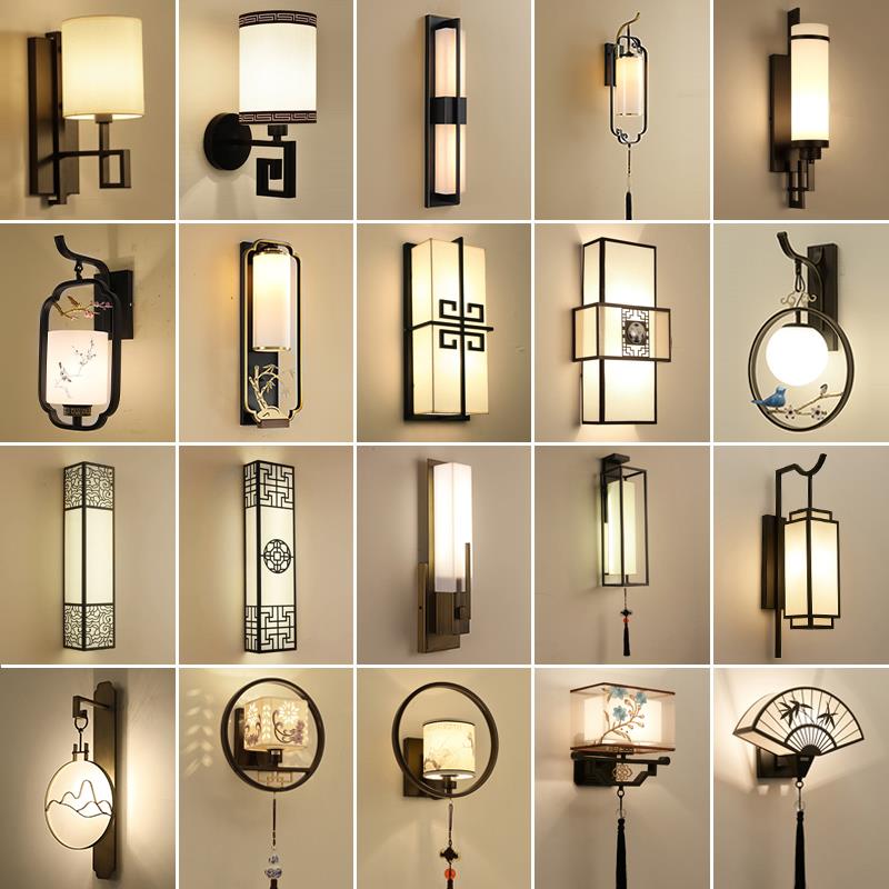 免接线新中式壁灯现代极简主义卧室床头覆古客厅酒店走廊可充电壁