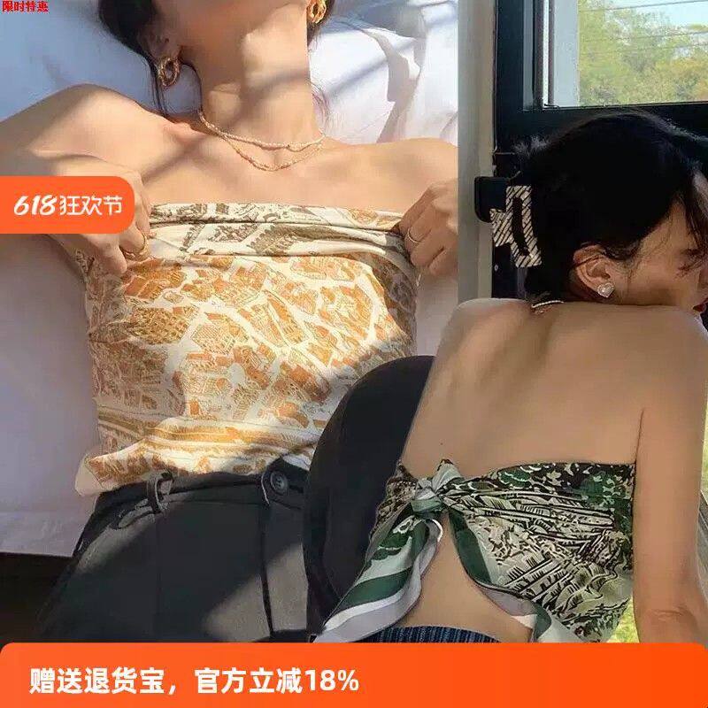 法式复古小众抹胸丝巾女内搭性感气质防晒披肩