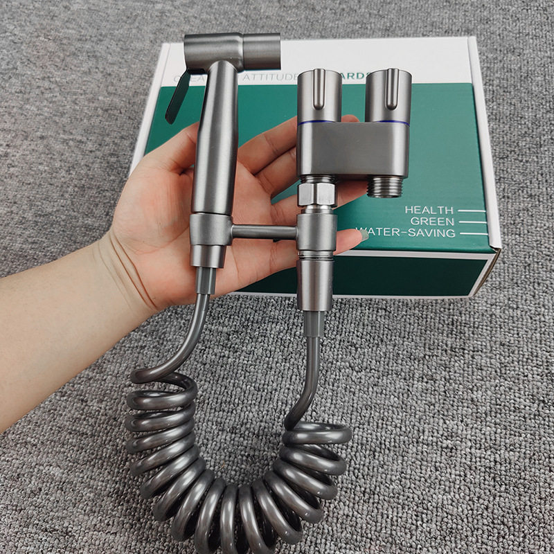 全铜马桶伴侣一进二出带喷枪角阀化妆室双出水三角阀三通双切水阀