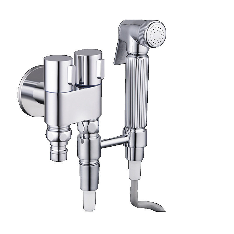 一进二出双控角阀黄铜三通上下开双头双用迷你洗衣机多功能水龙头