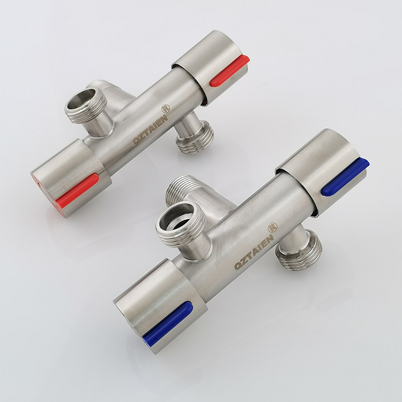 304不锈钢一进二出双控双头角阀热水器冷热开关双出水三通分水阀