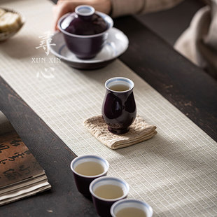 葡萄紫手绘双线陶瓷茶杯主人杯单杯家用闻香杯茶具品茗杯功夫杯子
