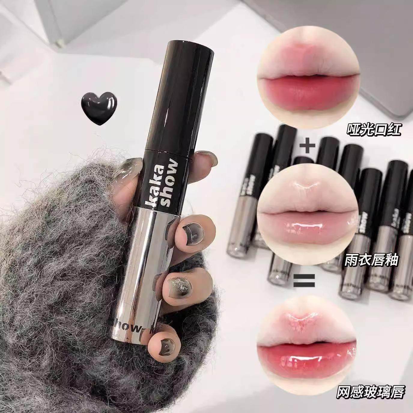 双头固色雨衣口红雾面哑光丝绒口红素颜唇釉平价镜面持久保湿学生