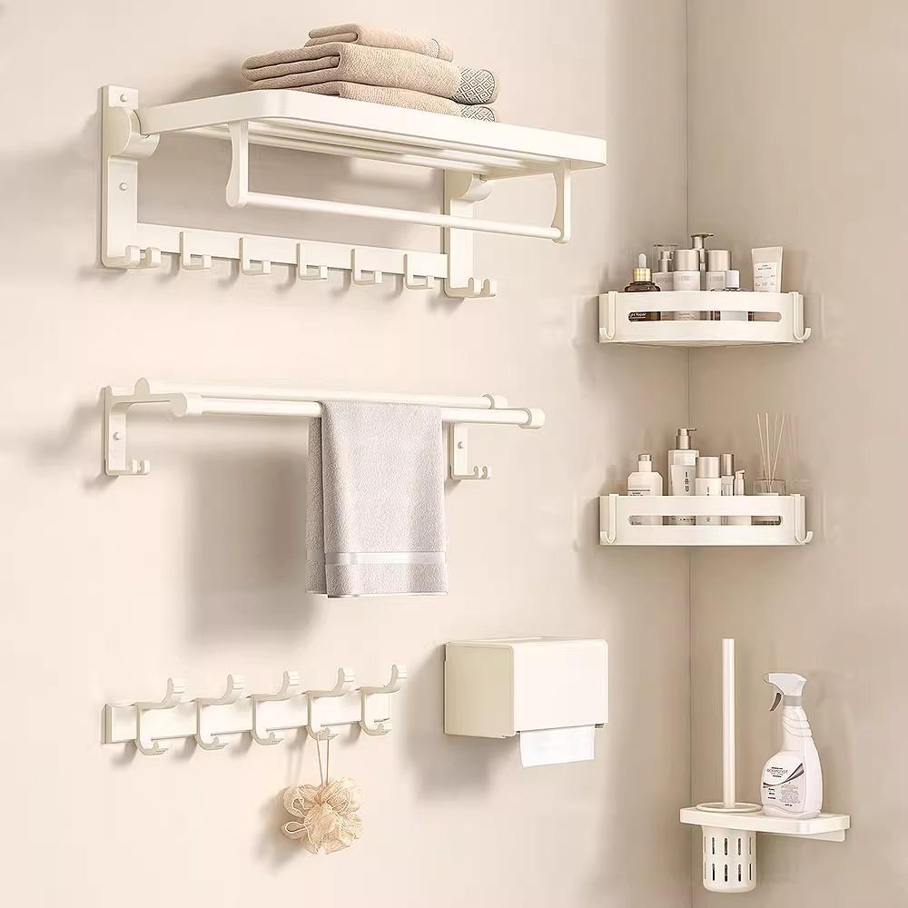 德国太空铝毛巾架浴室浴巾置物架免打孔奶油风卫生间挂件套五件套