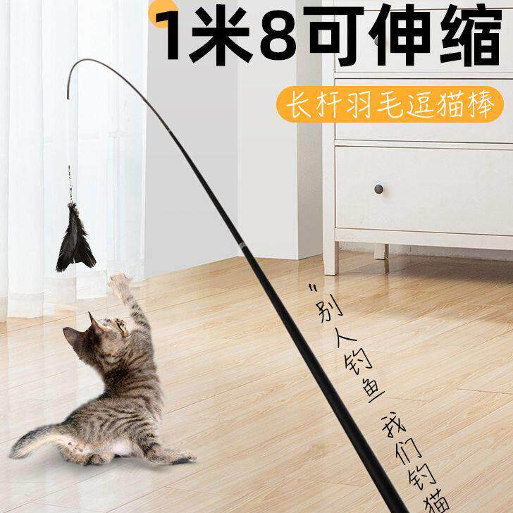 【轻松逗猫】逗猫棒长杆可伸缩钢丝超长钓鱼竿羽毛铃铛玩具宠物用