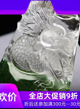 天然巴西翠绿幽灵聚宝盆俏色手工雕刻龙牌吊坠项链毛衣链晶体透即