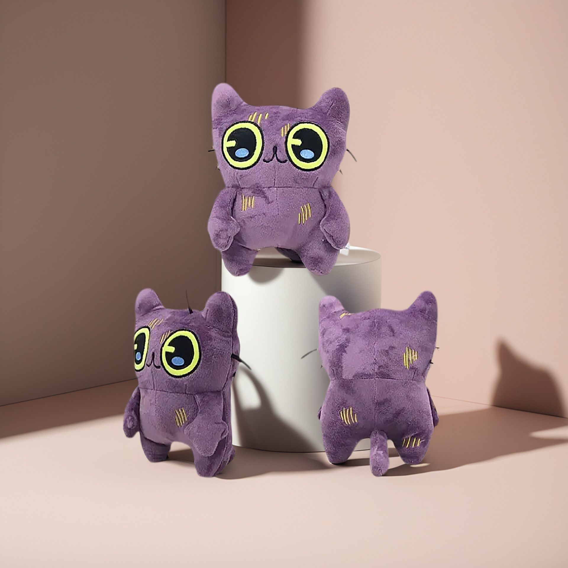 大眼猫玩具公仔灰紫色猫毛绒玩偶