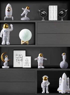 样板间儿童房装饰品玄关书房书架酒柜陶瓷艺术摆件太空人航天模型