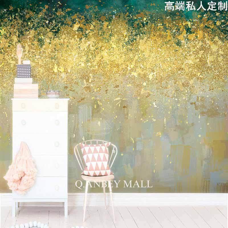 北欧3d电视背景墙壁纸欧式墙纸轻奢树林墙布金色壁布客厅沙发壁画