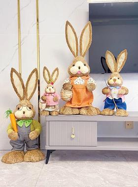 草编兔子森系手工客厅装饰网红落地摆件大号家居饰品乔迁礼物公仔