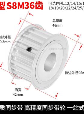 同步轮S8M36齿AF型齿宽42两面平内孔1415192022242528同步带轮S8M