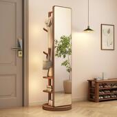 实木全身镜落地家用全身镜女生卧室可移动全身镜带挂衣架一体镜子