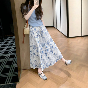 蓝伊轻语/2026新款初夏绝美超火套装ootd小个子蓝色两件套装裙女