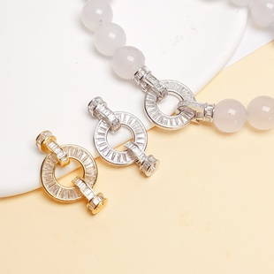 S925纯银项链搭扣锆石扣子珍珠手链扣头收尾DIY 串大珠子手工配件