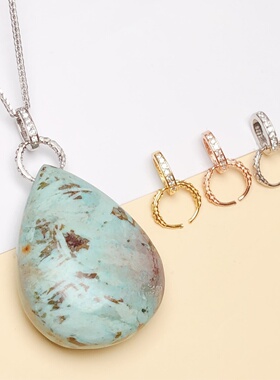 S925纯银镀18k金牛鼻孔V孔左右孔横向夹扣无事牌卡扣手工diy配件