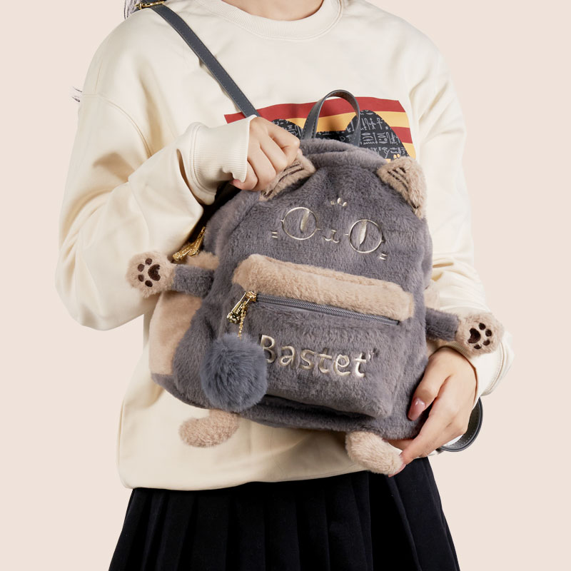 大英博物馆安德森猫可爱毛绒双肩包玩偶包初中生闺蜜生日礼物女生