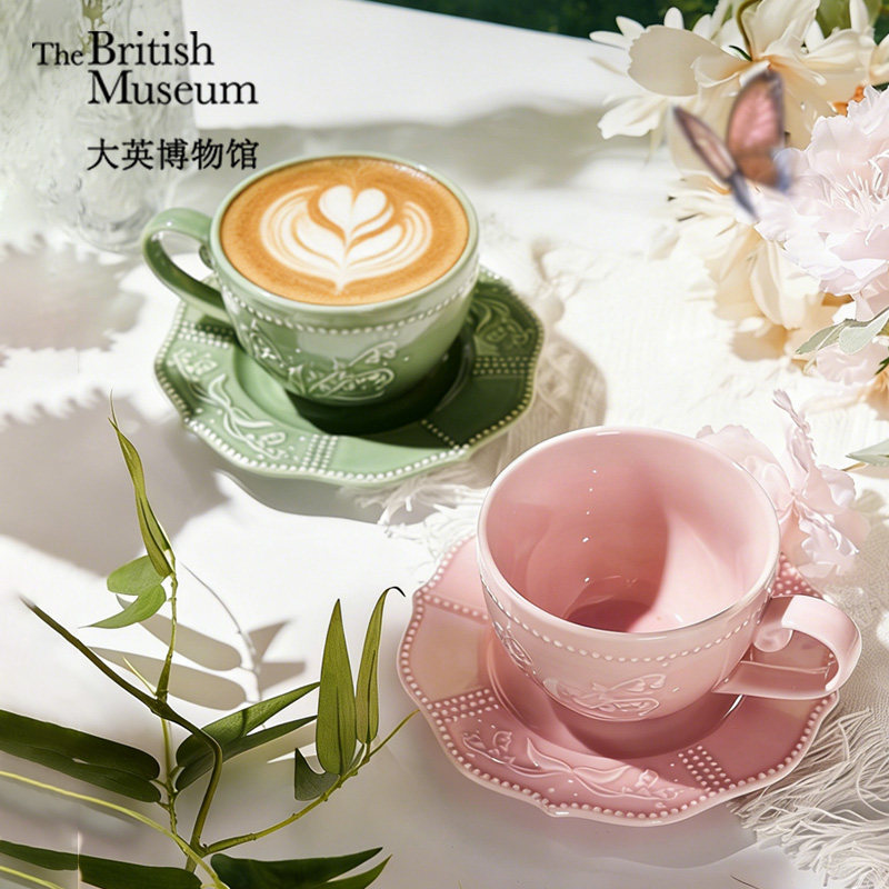 大英博物馆铃兰花开陶瓷马克杯咖啡杯情侣杯碟套装送闺蜜生日礼物