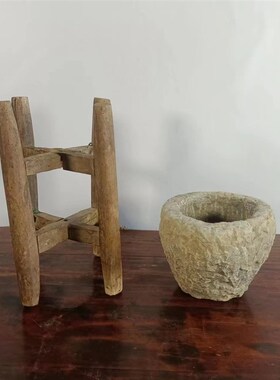 民俗老物件老石臼复古怀旧摆件创意花架花盆装饰道具纪念收藏品