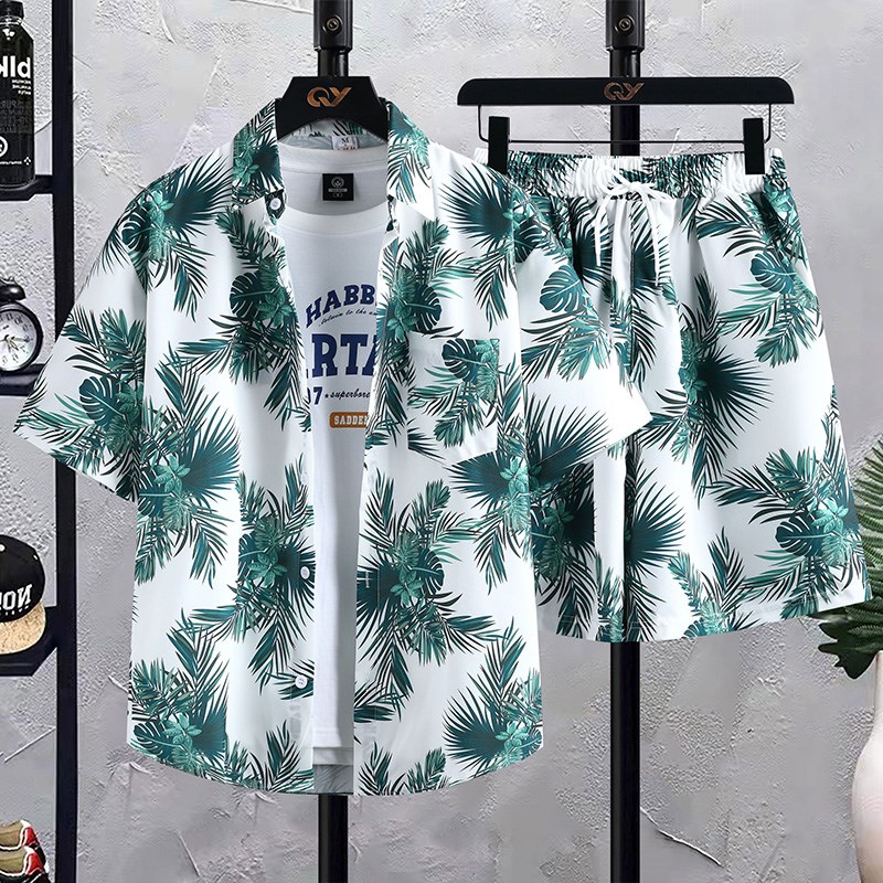 沙滩裤男夏季速干宽松大码泳裤海边度假可下水五分花短裤穿搭套装图片