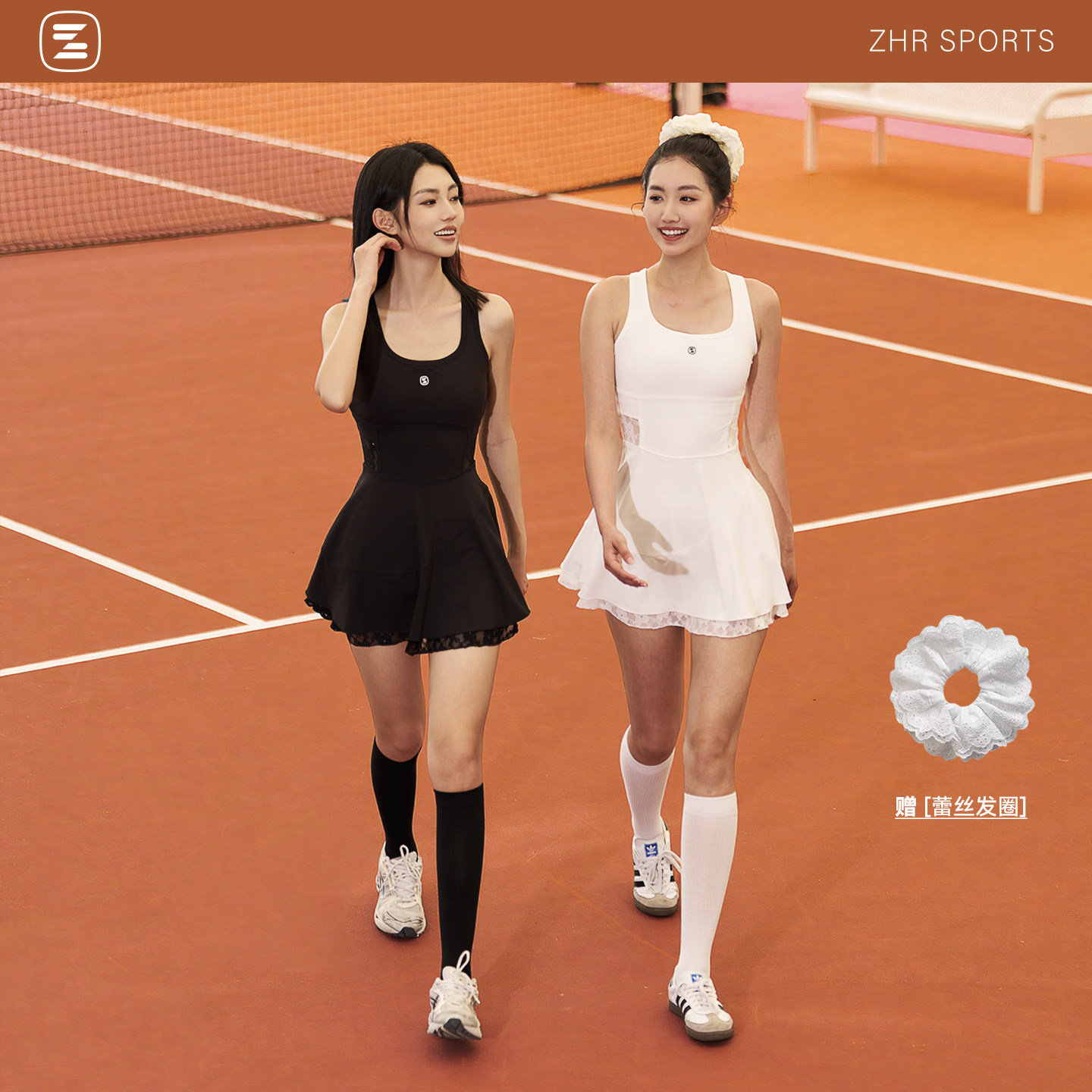 ZHRSPORTS拼接蕾丝网球裙晚宴裙吊带26春夏网球服运动网球连衣裙