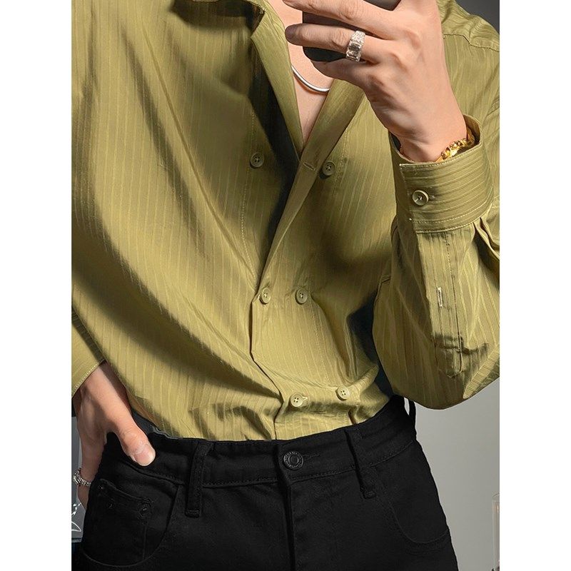 意式那不勒斯衬衫男潮修身长袖轻奢风西服内搭衬衫发型师条纹寸衫,男装,衬衫,淘宝优惠券,粉丝福利购,淘宝优惠卷