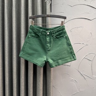 红色高腰牛仔短裤女港味2025年夏天新款时尚弹力休闲A字卷边阔腿