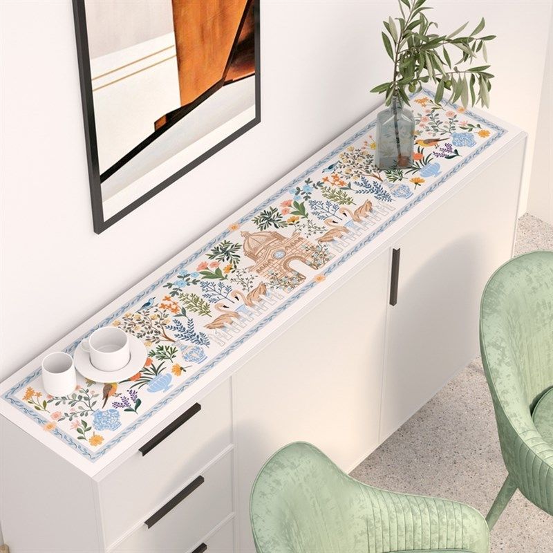 法式清新 鞋柜垫子防水防油免洗桌布皮革电视柜桌垫盖巾长条定制,居家布艺,桌布,淘宝优惠券,粉丝福利购,淘宝优惠卷