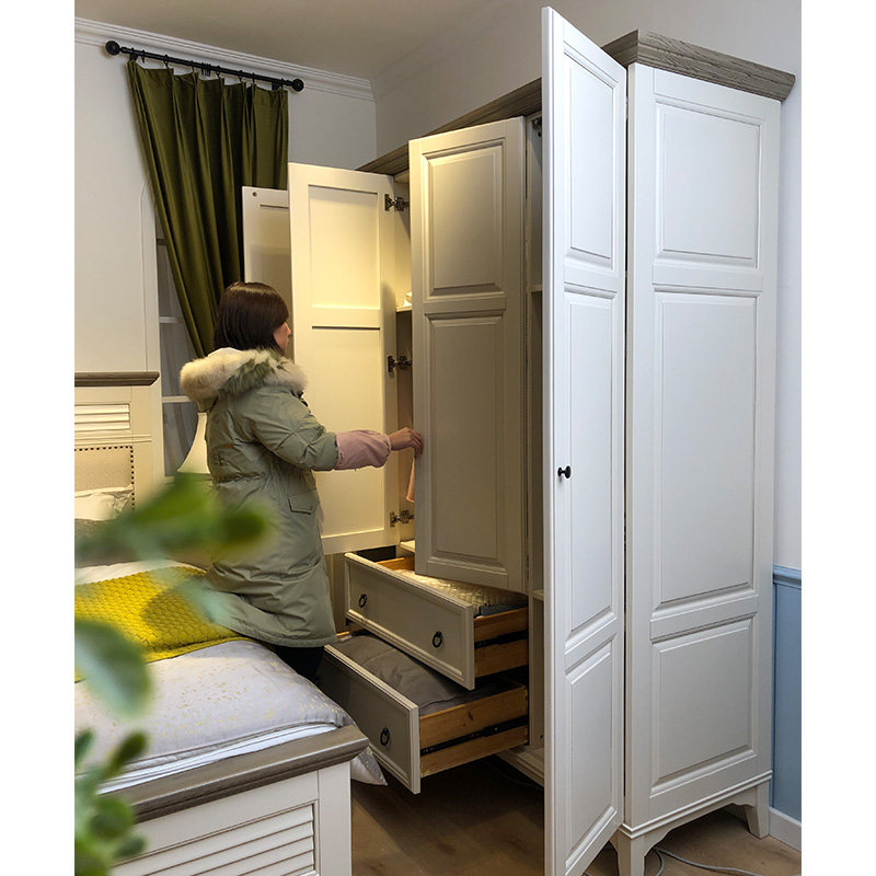 美式乡村纯实木衣柜4门拉门滑移门衣厨简约白色田园四门大衣柜