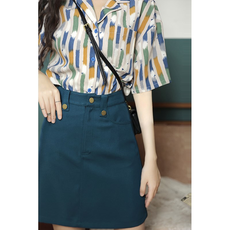 夏天熟透~法式复古酒红色高腰显瘦修身短款A字气质小个子半身女裙