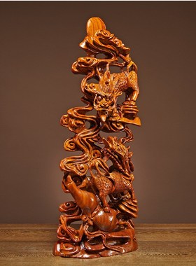 花梨木雕瑞兽麒麟摆件实木雕刻动物工艺礼品摆饰家居装饰品新房乔