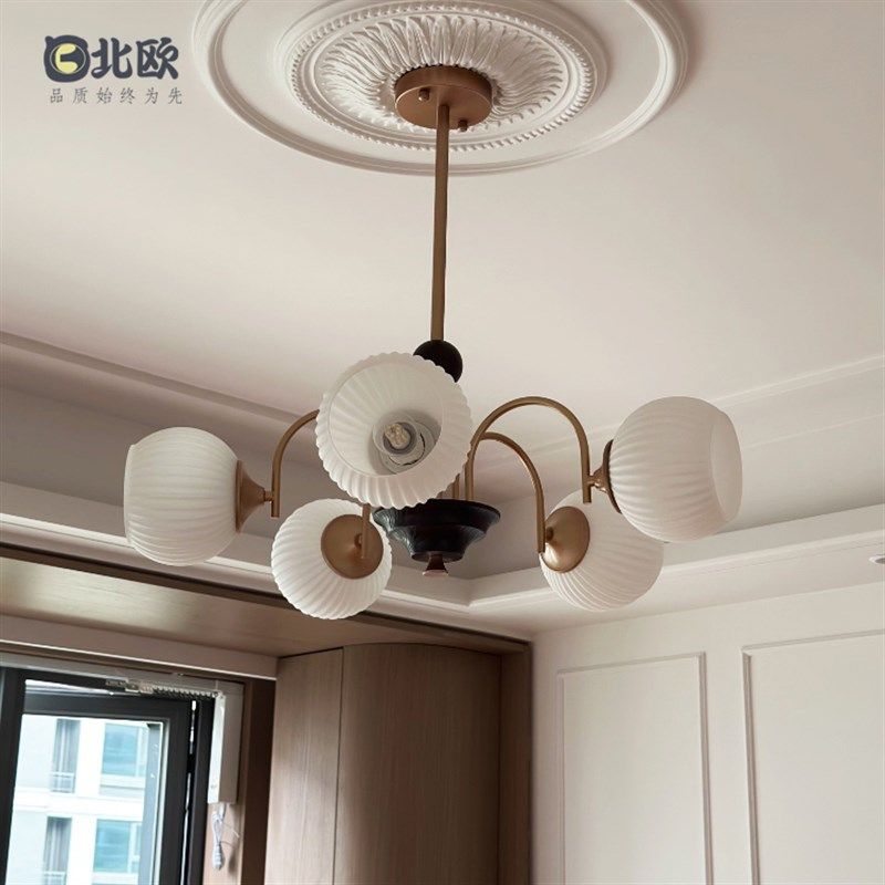 北欧奶油风卧室吊灯白色玻璃灯罩中古侘寂风餐厅书房客厅木艺灯具,家装灯饰光源,卧室/书房吊灯,淘宝优惠券,粉丝福利购,淘宝优惠卷