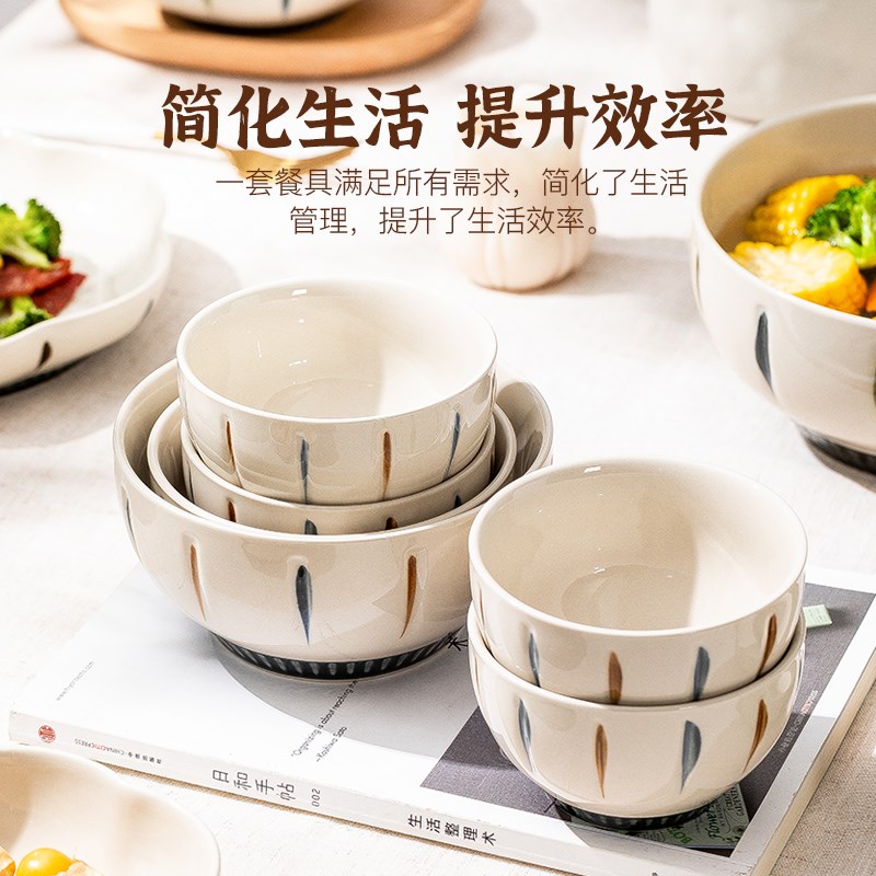 2024新款家用陶瓷碗日式复古釉下彩汤碗大号个人专用好看的米饭碗