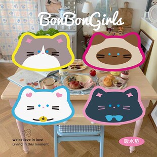 创意卡通猫咪餐垫高级感皮革防水防油免洗杯垫家用餐桌隔热保护垫