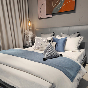 高端样板房床品男孩房蓝色轻奢软装 样板间儿童床上用品十一件套