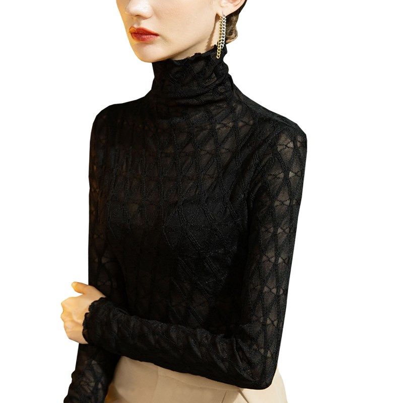 薄款高领内搭网纱t恤长袖女款镂空蕾丝上衣高级感薄纱打底衫春秋,女装/女士精品,蕾丝衫/雪纺衫,淘宝优惠券,粉丝福利购,淘宝优惠卷