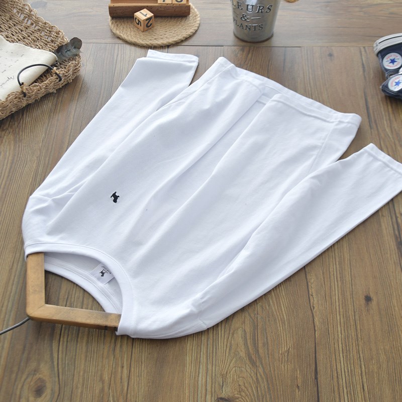 男童大童纯棉宽松白色长袖T恤儿童百搭圆领休闲打底上衣汗衫