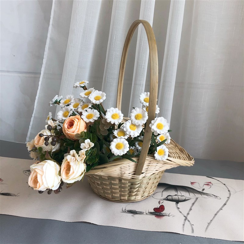 竹编花篮竹制花器跳舞道具提篮田园风吊篮装饰花篮舞台表演篮子