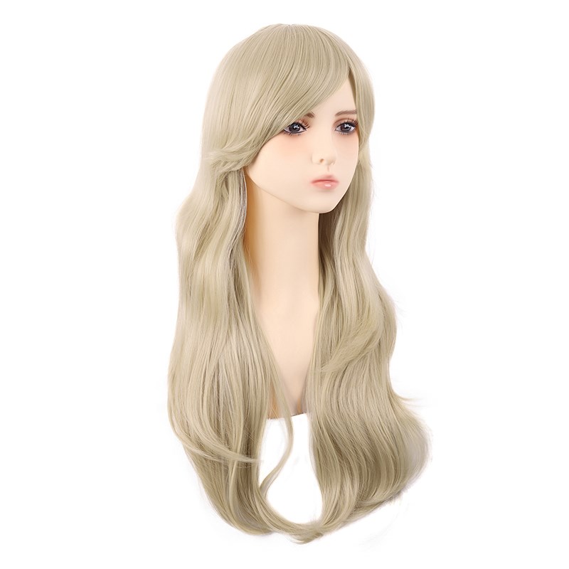 潼漫 cos假发女微卷长发动漫高温丝香槟奶金色斜刘海万用70cm头套