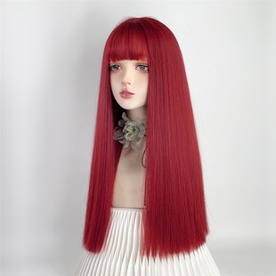 海王红色假发一刀切全头套女长直发湄拉红色红发彩cos万用二次元