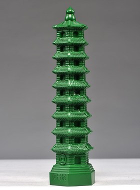 绿色木雕文昌塔摆件实木质9层文昌塔客厅办公摆设开业送礼工艺品