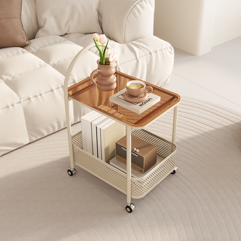 奶油风客厅沙发边几可移动小茶几网红带轮小推车置物架卧室床头桌