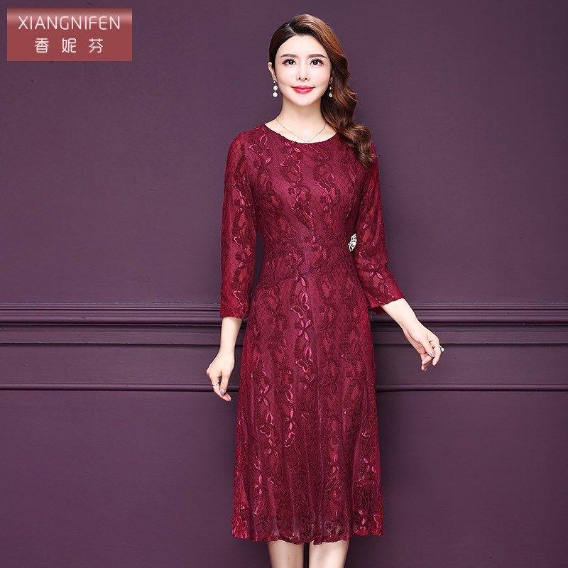 香妮芬2024早秋新款四五十岁中年女装妈妈连衣裙高贵洋气中长款裙